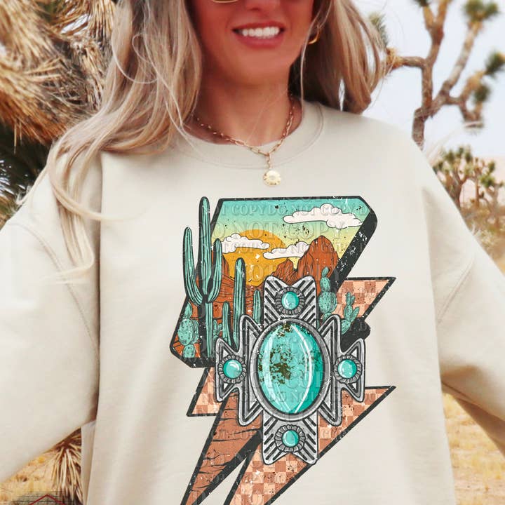 Lightening Bolt Concho DTF Transfer | Trendy Western DTF Transfer | Ready to Press | High Quality DTF Transfers | Fast Shipping for wholesale by Red Dirt Transfers