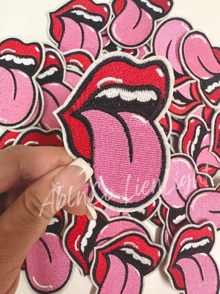 trucker hat patches 3” rolling stone tongue patch iron on for wholesale by ABLNco