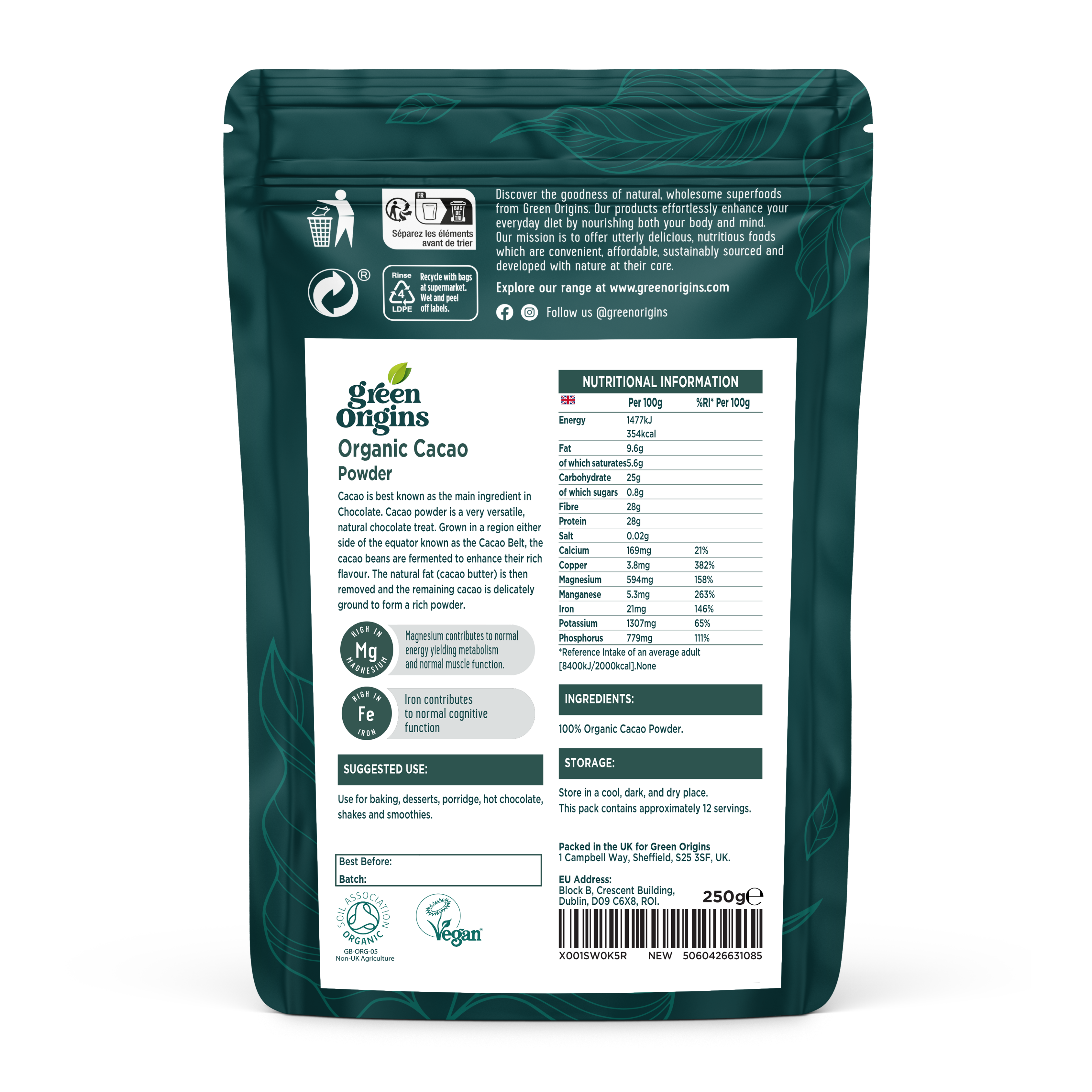 Brand Organic - Wholesale Protein/superfood powder - Green Origins Cacao Powder 250g Organic1