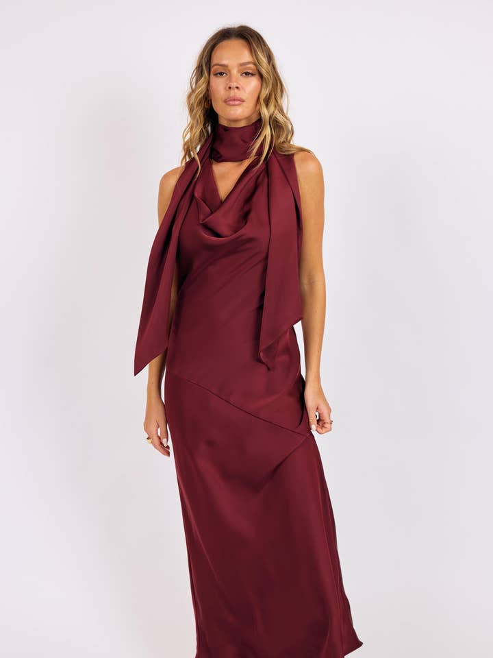Cabaret Cowl Neck Scarf Maxi Dress : WINE for wholesale by Sage The Label