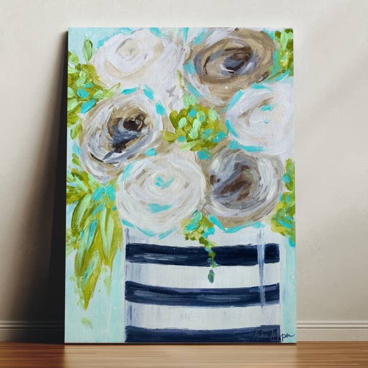 Lienzo de Jarrón Floral a Rayas Negras - Pintura de Arte de Ramo para venta al por mayor de Audra Style