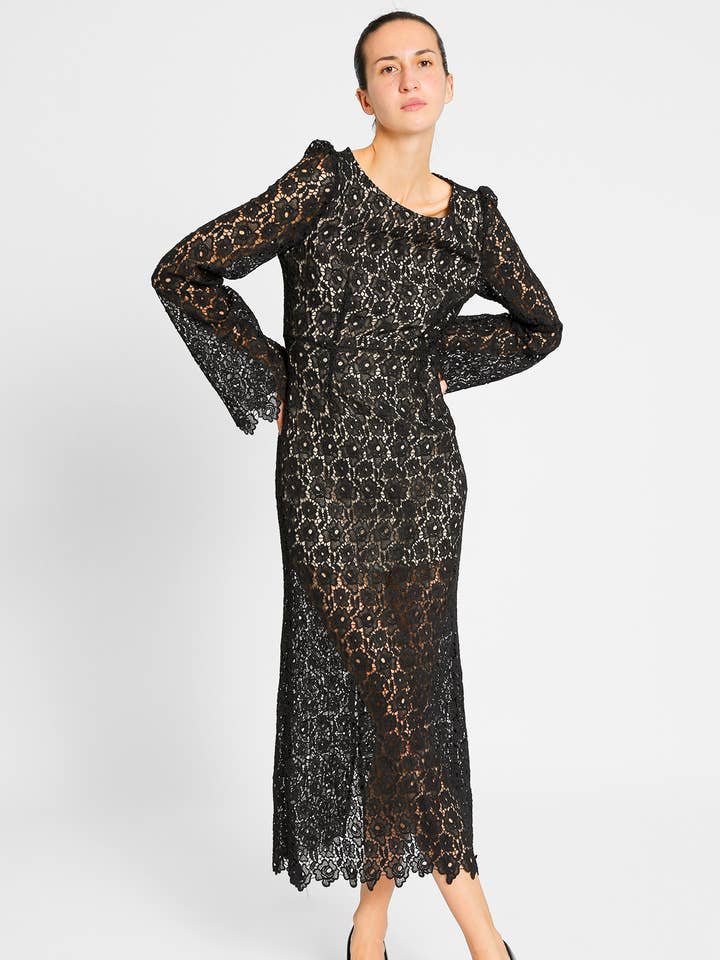 Hollow Out Floral Lace Mesh A-Line Maxi Dress LC3394 for wholesale by Beulah Style