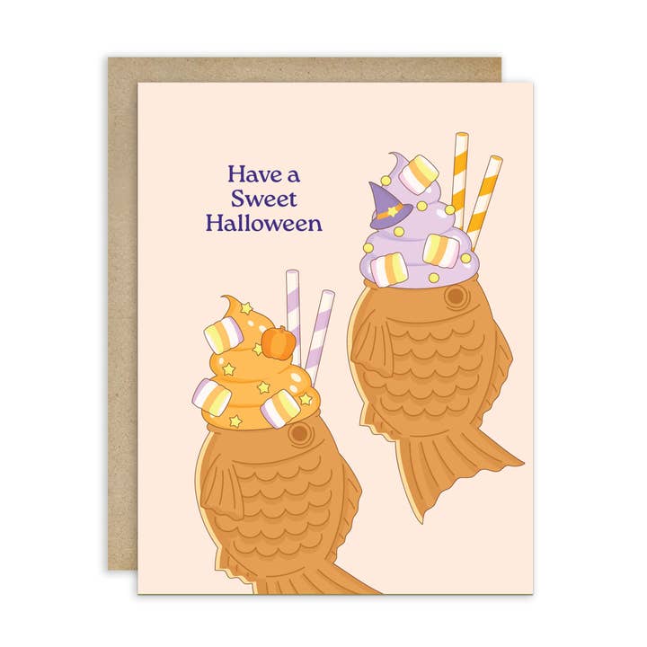 Taiyaki Dessert Sucré | Cartes de Halloween Mignonnes avec Glace Japonaise pour la vente par Cute Asian Cards
