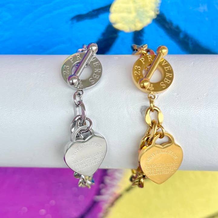Briano Wholesale - Wholesale Charm/Dangle Bracelet - Proverbs 4:23 Toggle Bracelets