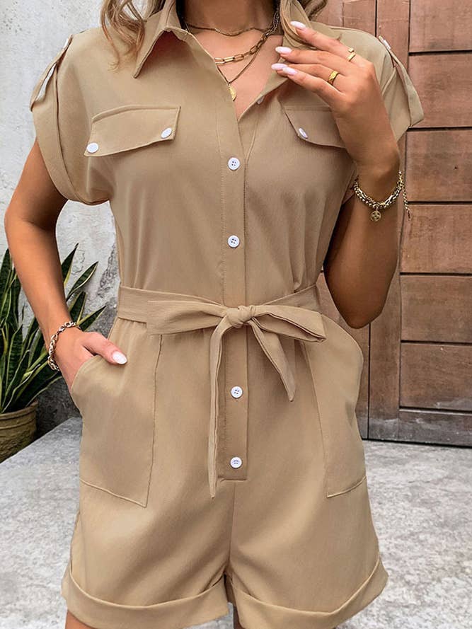 Barboteuse une pièce kaki boutonnée printemps-été BFZY988 pour la vente par UNISHE