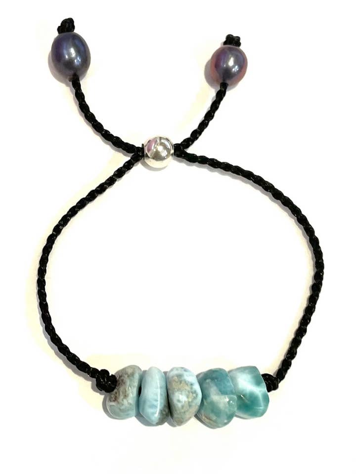 Larimar Nuggets on adjustable Mermaid Rope Bracelet for wholesale by Lily Chartier / Mermaid Rope