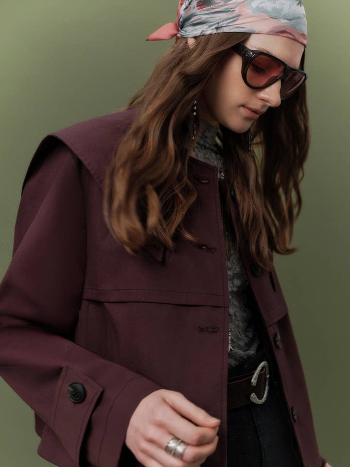 Wide Collar Gabardine Jacket Damson for wholesale by MANUKA