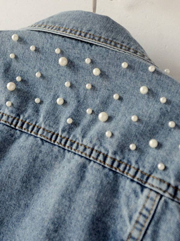 BLUE Long Sleeves Split-Joint Lapel Denim Jackets for wholesale on Faire