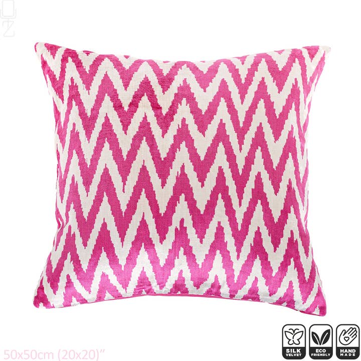 Pink Zig Zag Silk Velvet Cushion Covers with Size Options for wholesale by OyzShop