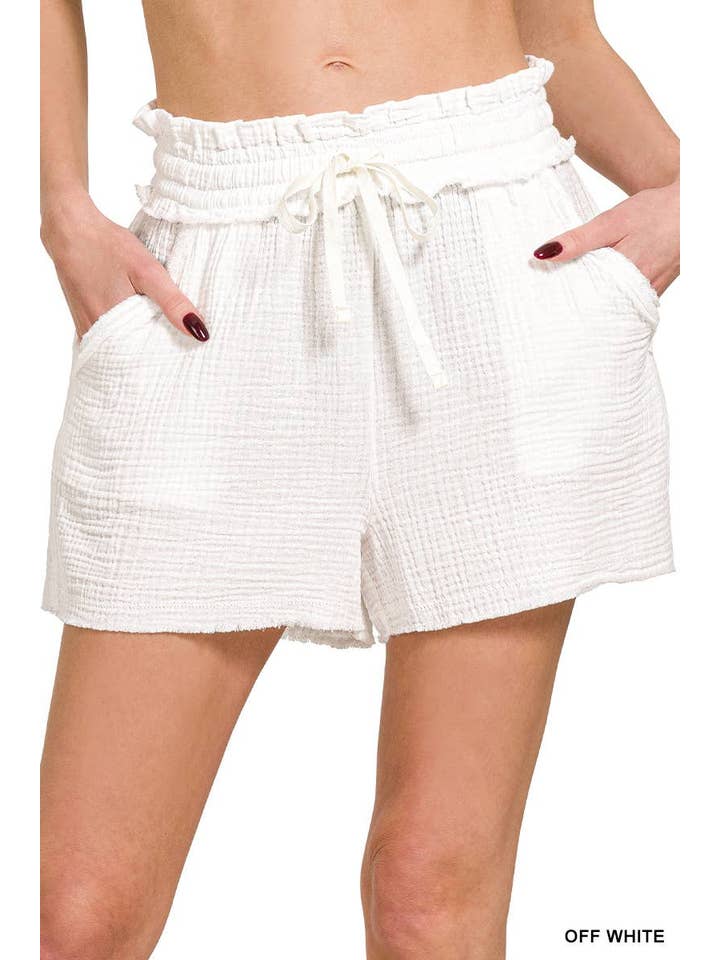 Vanilla Monkey - Wholesale Shorts - Women's - Double Gauze Elasticband Drawstring Waist Shorts W Pocket9