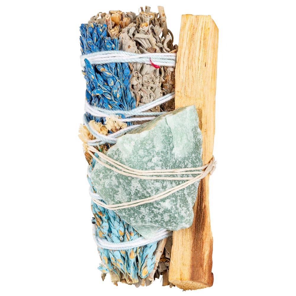 Benjamin International - Wholesale Sage Bundle - Sage And Blue Flowers Bundle W/ Gemstone And Palo Santo4