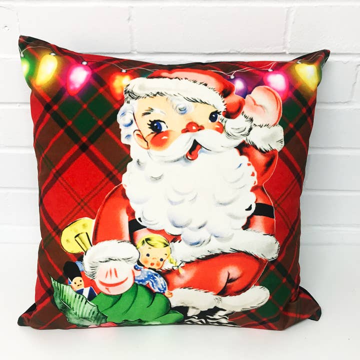 Vintage Santa Christmas Samtkissen für den Großhandel von Kitsch Republic