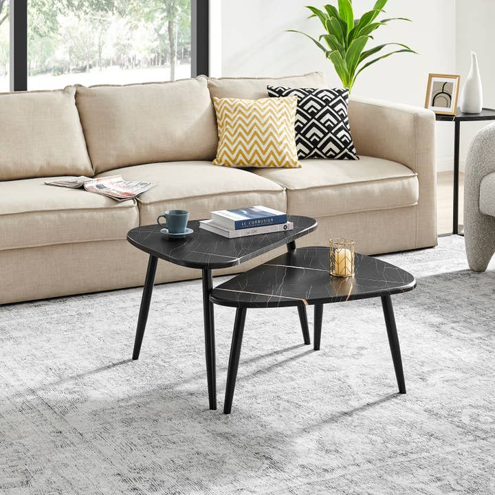 Danya B - Vente Tables basses - Ensemble de 2 tables basses semi-emboîtables ovales en forme de goutte d'Aurora27