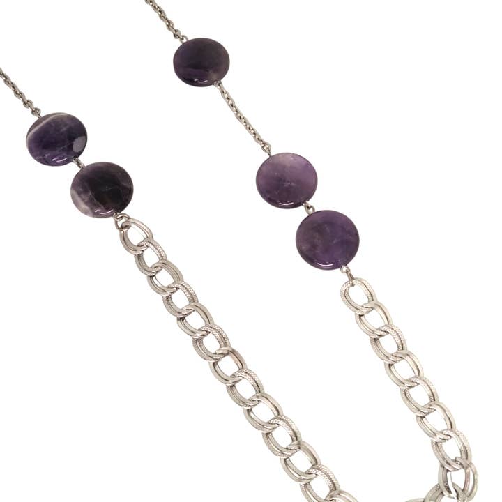 COLLAR ACERO H-2283 PLATEADA LILA para venta al por mayor de Mayachi