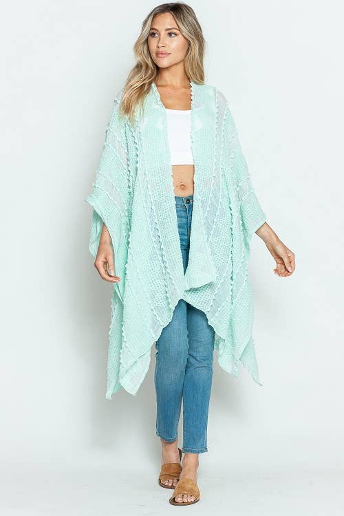 Justin & Taylor - Wholesale Kimono - Women's - Puffer-Up | Soft Textured Cover-Up Kimono With Pom Detail60