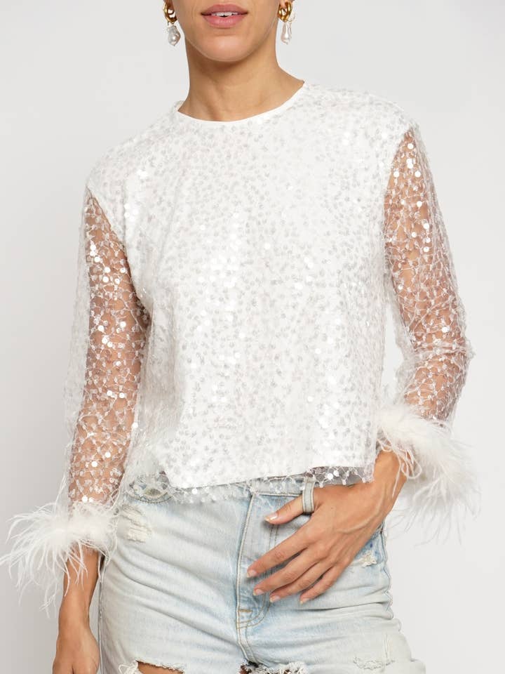 SEQUIN MESH FEATHER TOP for wholesale by Sans Souci