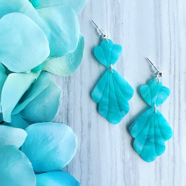 Marin - Marbled Semi-Translucent Aqua Petal Earrings for wholesale by Emaloe’s Thingys
