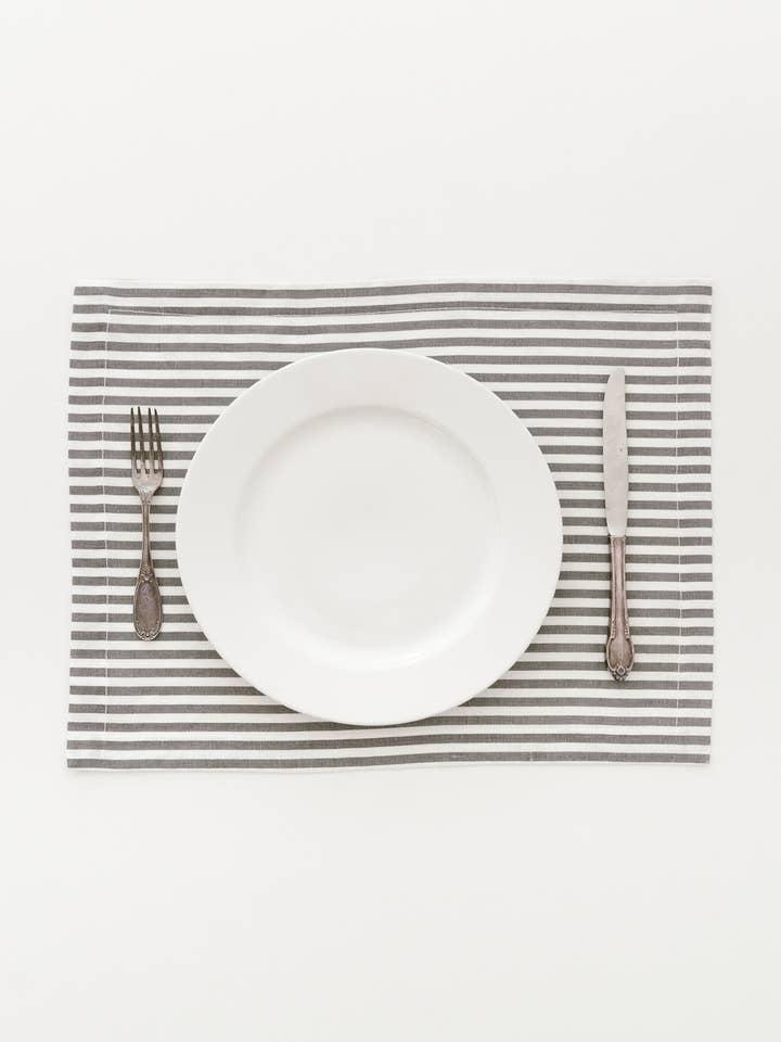 Keepsake Linen Placemat in Pewter for wholesale by Heirloomed Collection