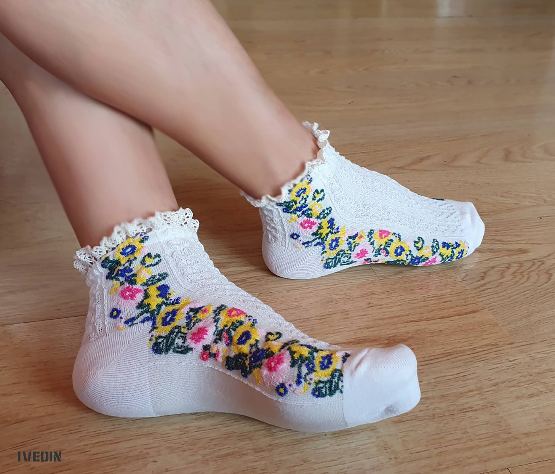 Ivedin - Vente Chaussettes – femme - Lots de chaussettes courtes en coton ethnique pour femmes5