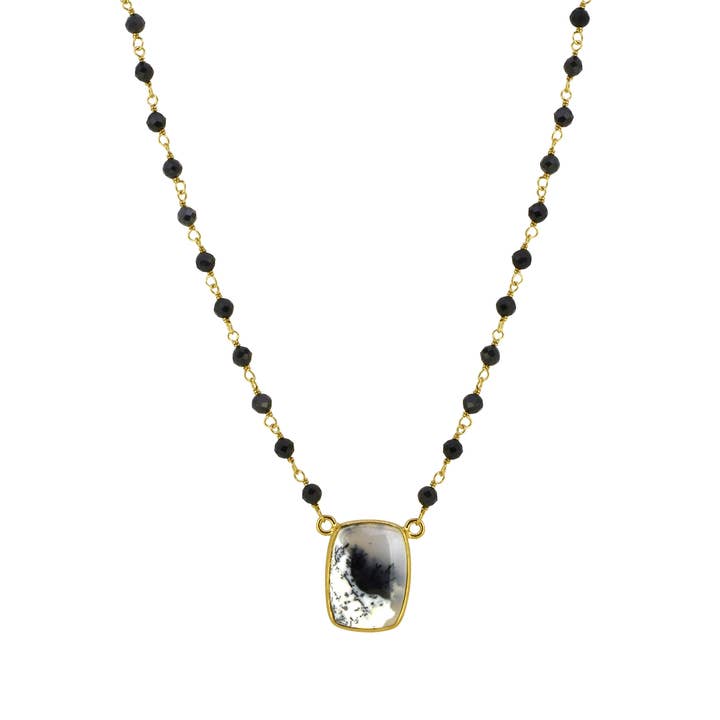 14K Gold Plated Silver Dendric Agate Gemstone Chain Necklace for wholesale by Tiramisu