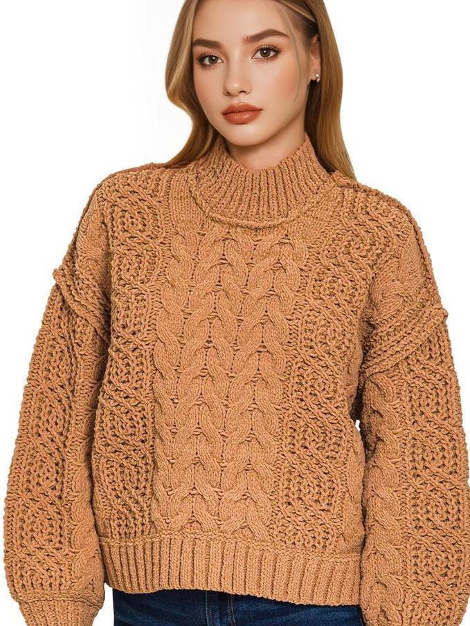 ...0807 Ballonärmel Zopfmuster Pullover SI-28211 für den Großhandel von 42POPS