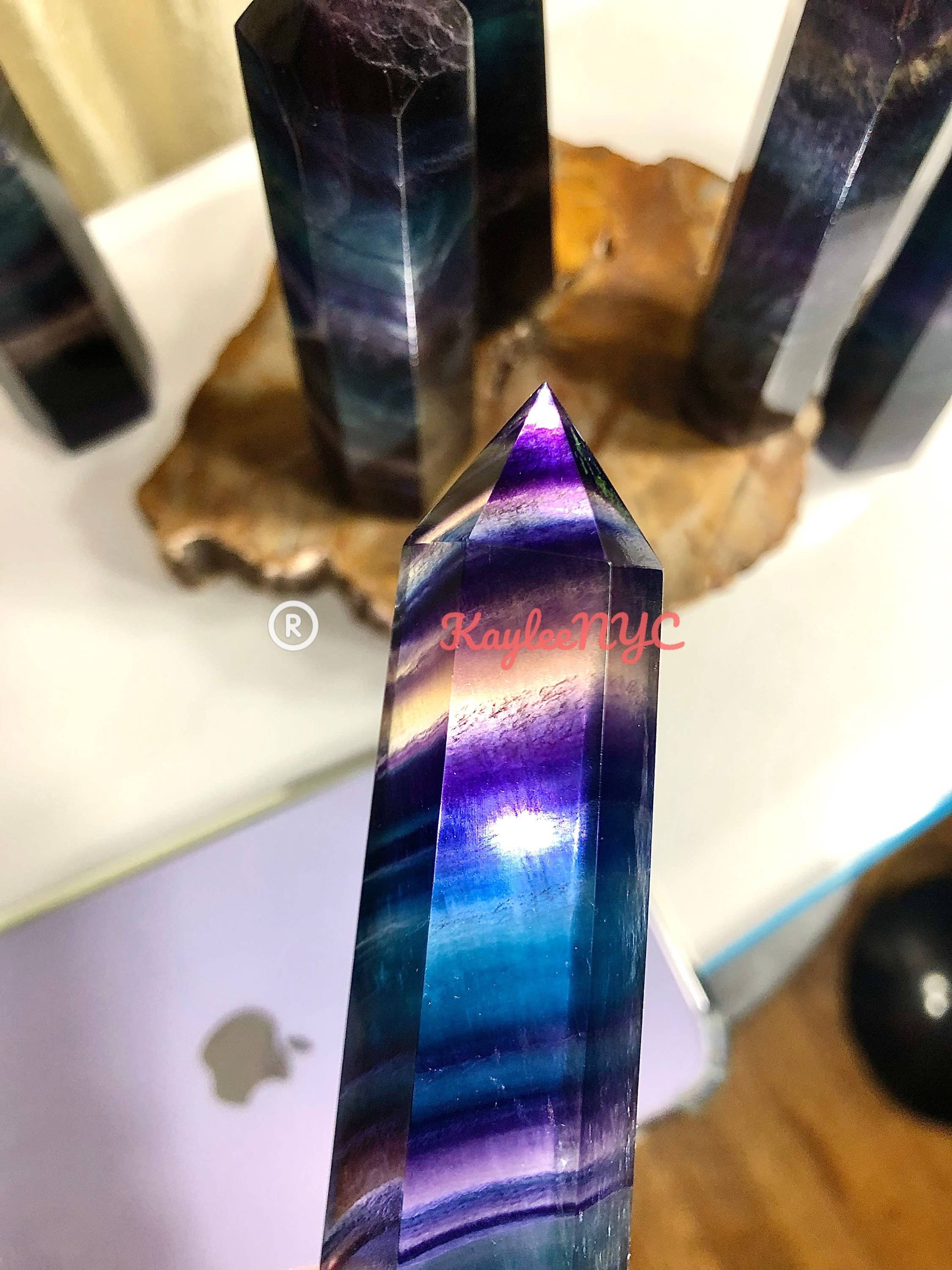 KayleeNYC - Vendita all'ingrosso Pietra/cristallo spirituale - Lotto all'ingrosso 2 Lbs Dark Rainbow Fluorite Obelisk Point Torre di energia naturale6