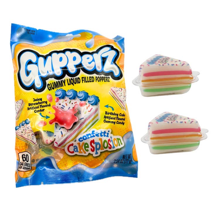 Gupperz Gummy Liquid Filled Confetti Cake 2.54 oz Bag for wholesale by Long Island Candy Factory