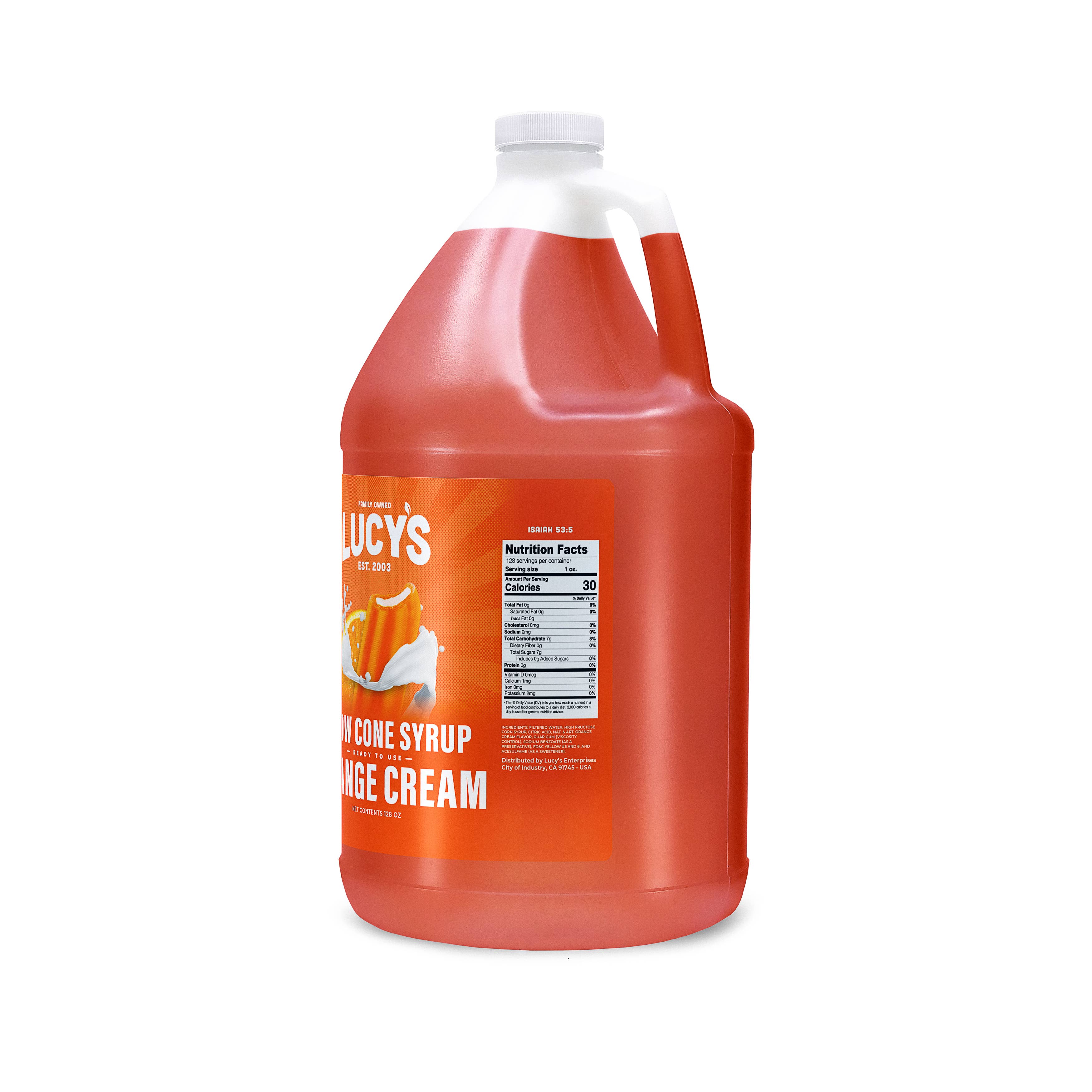 Lucy's - Wholesale Flavored Syrup - Orange Cream Snow Cone Syrup - 128oz1