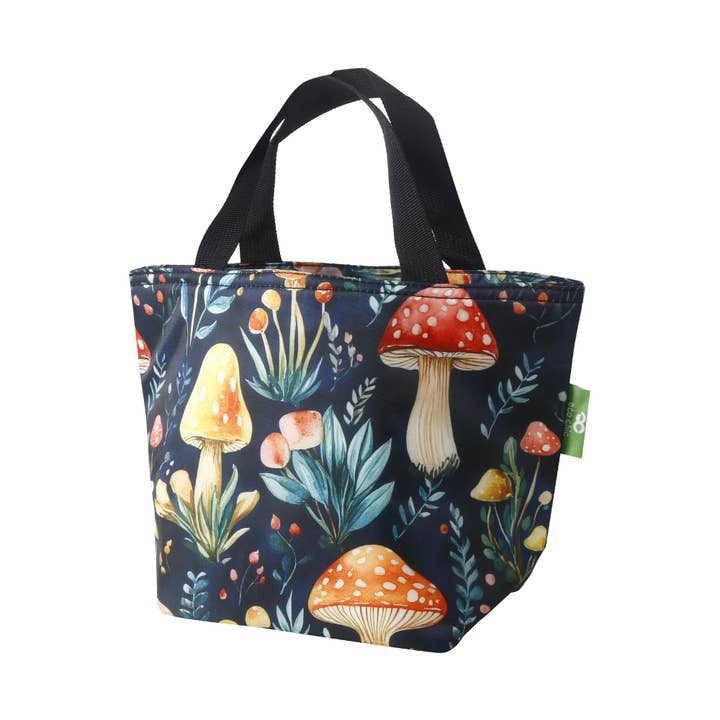 C110BK - Eco Chic Lightweight Foldable Lunch Bag Toadstool Black (Pack of 2) for wholesale by Eco Chic