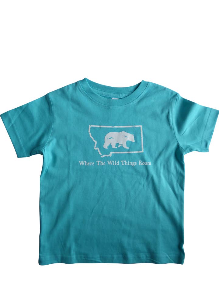 Camisa Aqua Infantil com Urso Selvagem Branco por atacado de Montana Tees