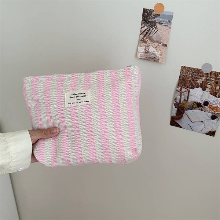 Dipped Shop - Wholesale Makeup/Cosmetic Bag - Striped Color Block Simple Make Up Bag DP25A565