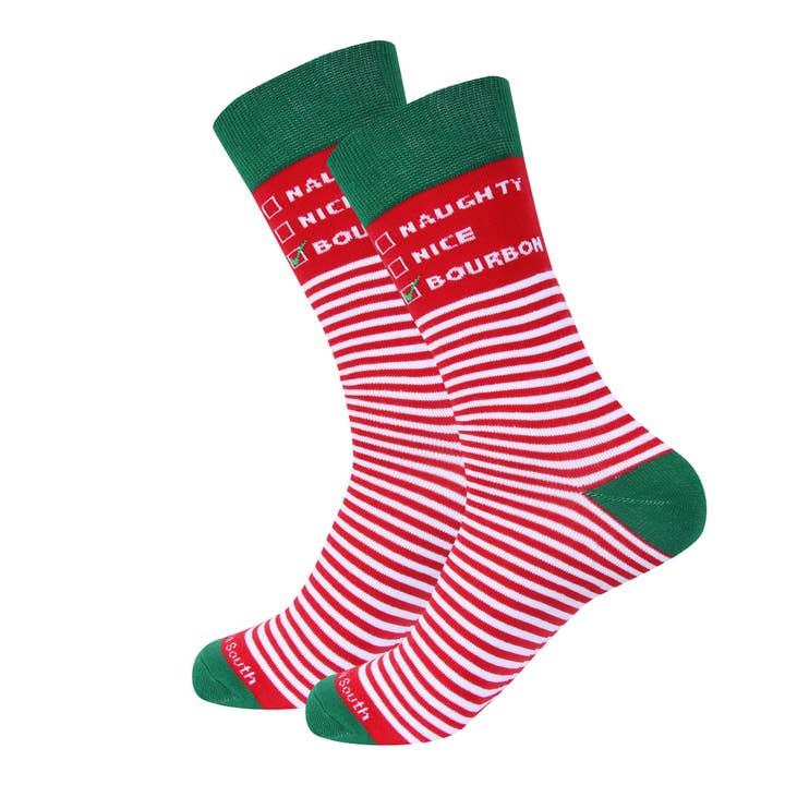 Chaussettes de Noël Bourbon Vilain Gentil pour la vente par Barrel Down South