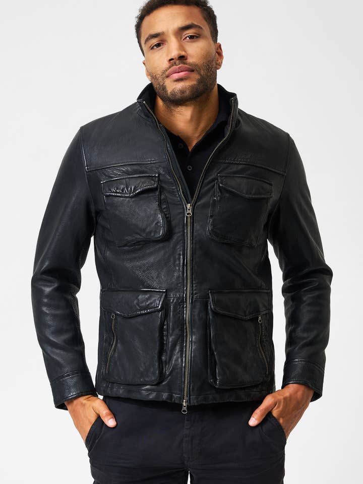 black Classic Men's Leather Jacket Stefano - Lamb Nappa Leather for wholesale on Faire1