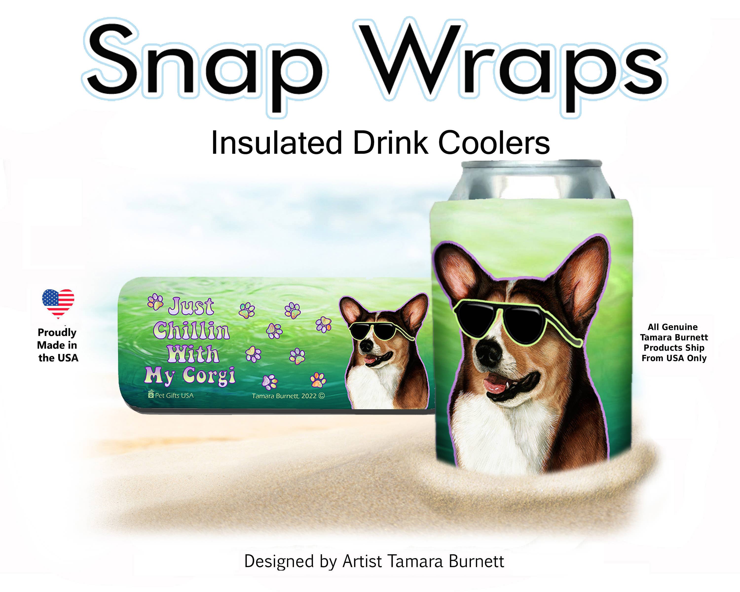 Pet Gifts USA, LLC – wholesale Drink huggers & koozies – Corgi Pembroke Sable & White Snap Wrap Insulated Drink ...0