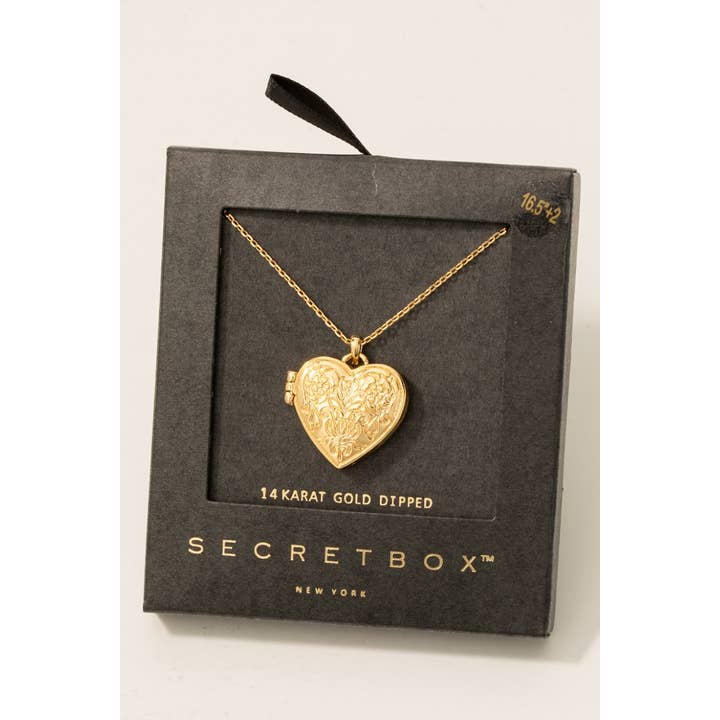 GD Gold Dipped Intricate Heart Locket Pendant Necklace for wholesale on Faire