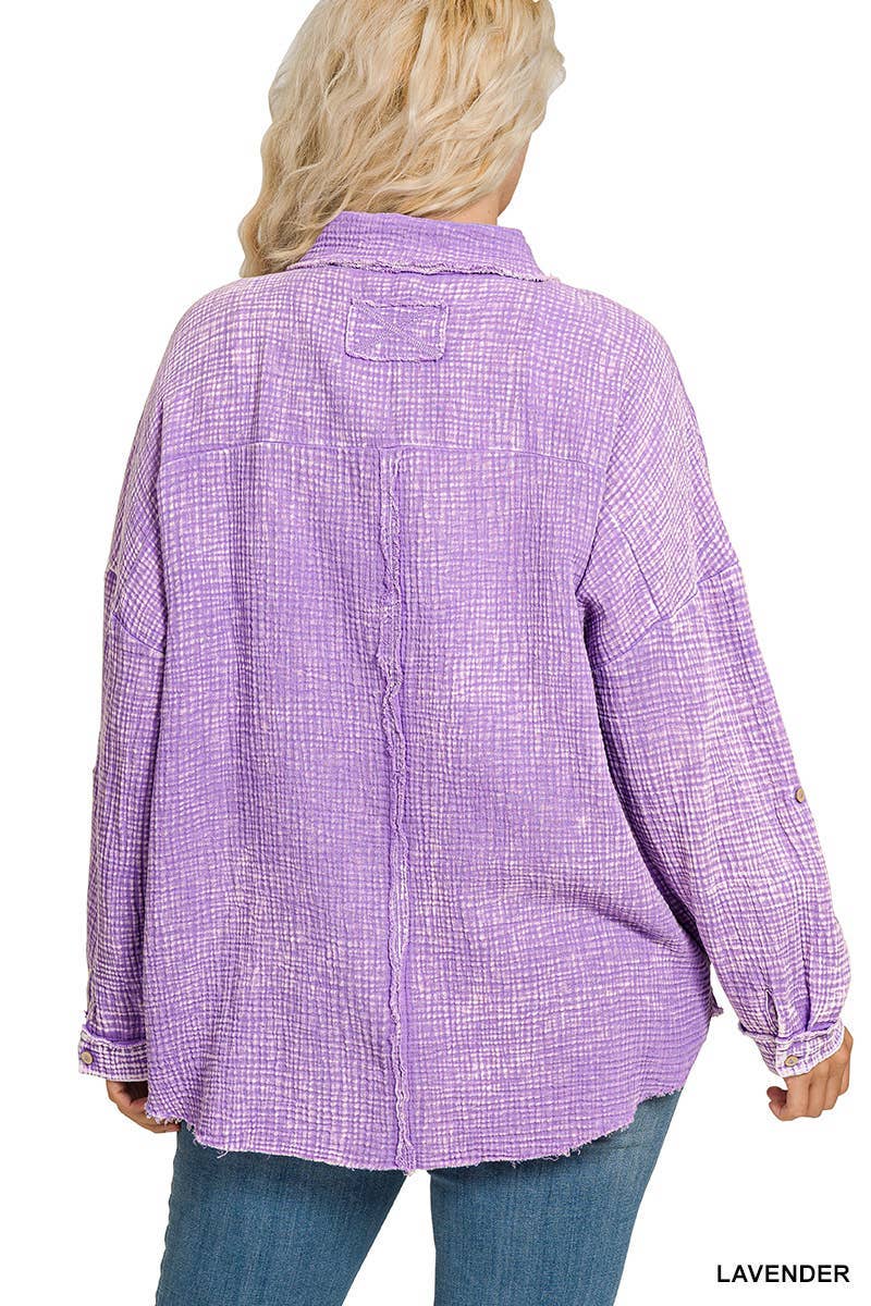 Vanilla Monkey - Venta al por mayor Camisa con botones - Mujer - Camisa con botones de doble gasa lavada Plus1