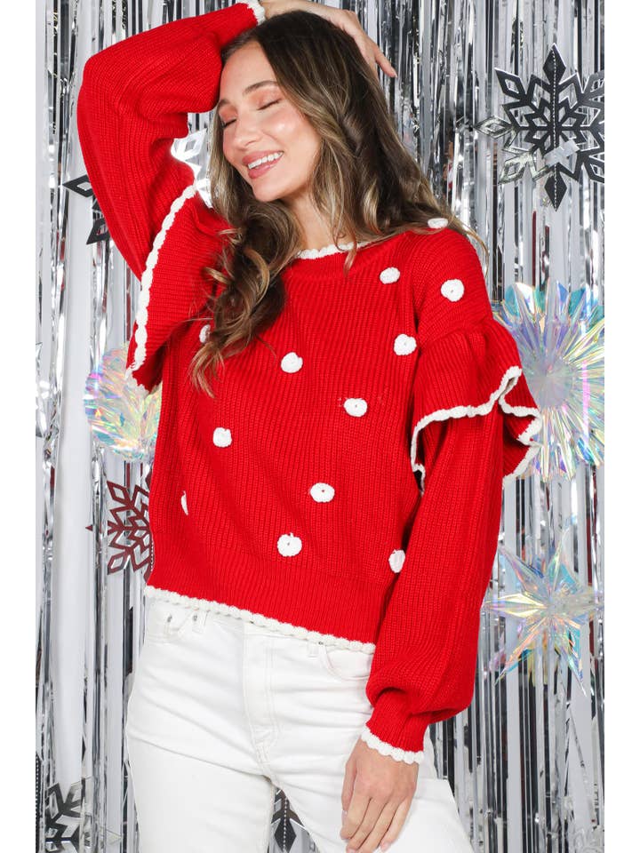 Vine & Love - Wholesale Knit Sweater - Women's - Charming Snowy Accents Festive Knitted Sweater VT8298613