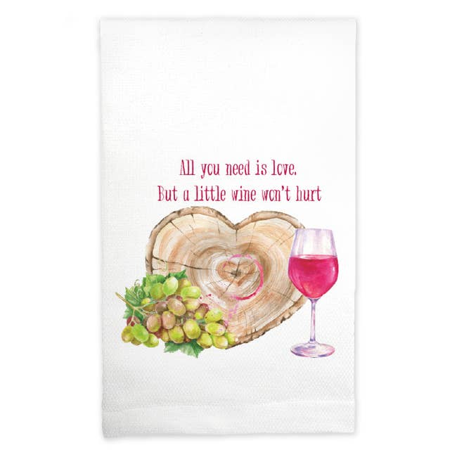 Huck towel - All you need is love, wine won't hurt for wholesale by Mariasch Studios