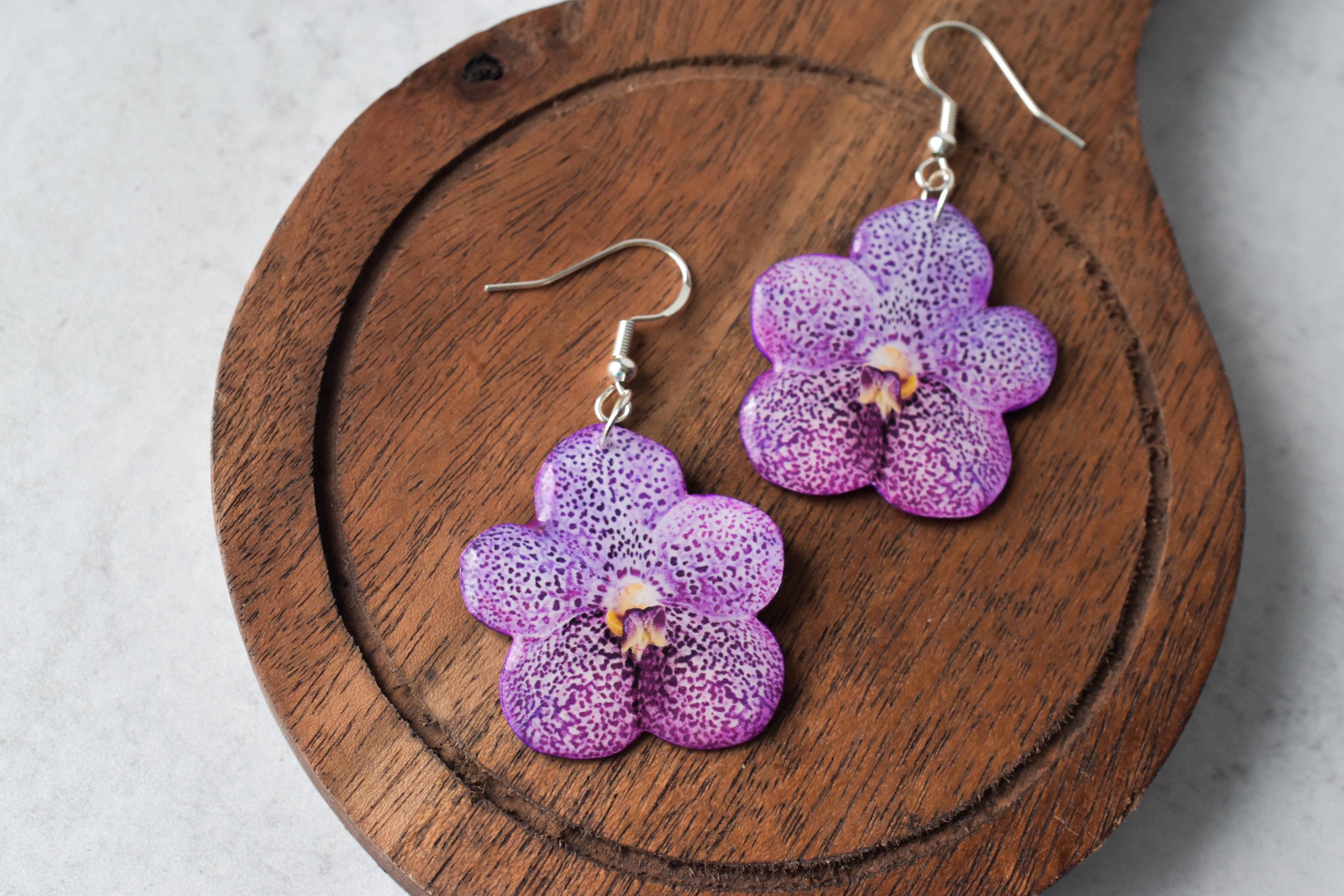 For the Love of Foliage - Wholesale Dangle Earrings - Purple Orchid Bloom Plant Earrings | Blossom Earrings2