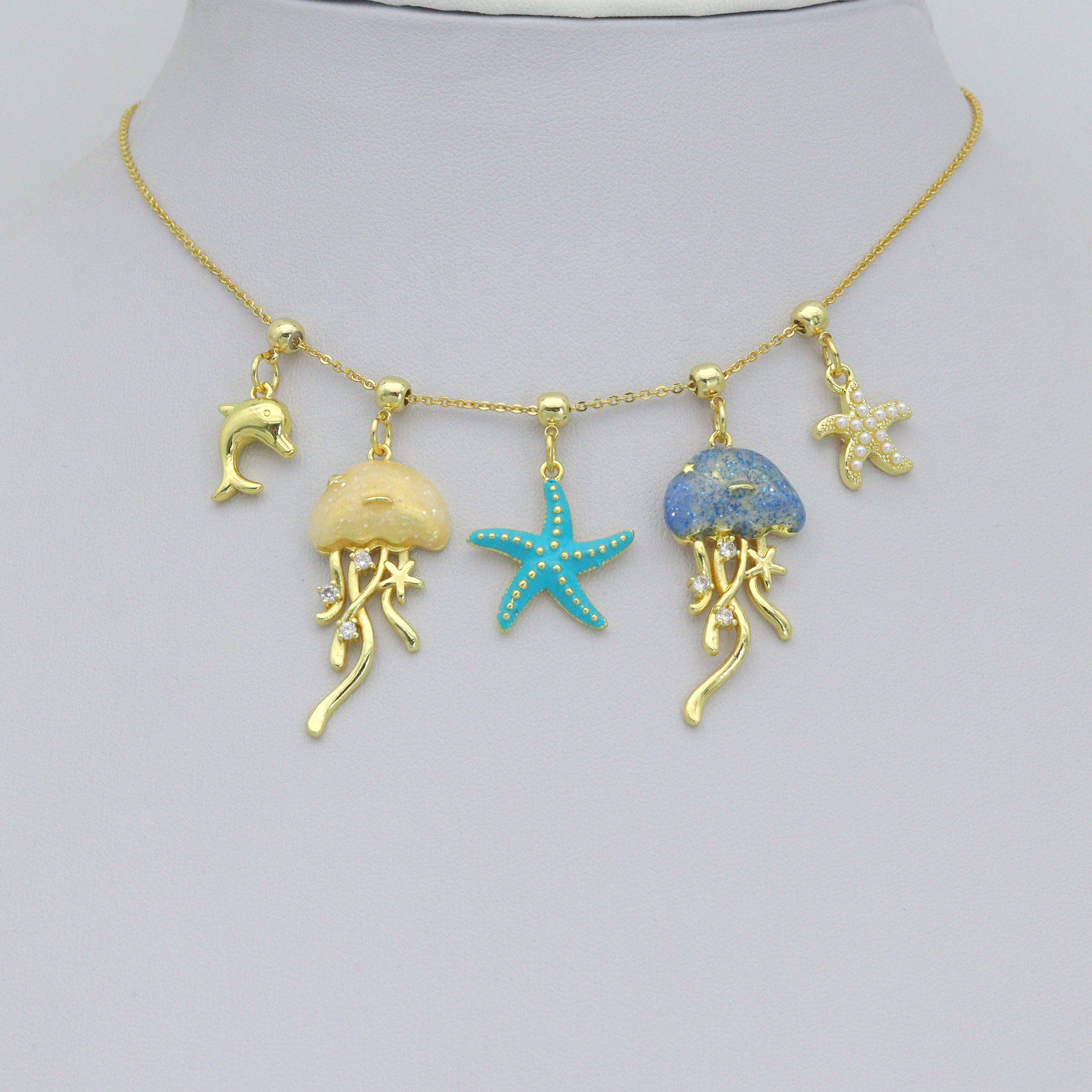 BestBeads&Beyond - Wholesale Individual Charm/Pendant - Enamel Jellyfish Blue starfish, Pearl starfish, Dolphin Pendant charm, Sku#A5104