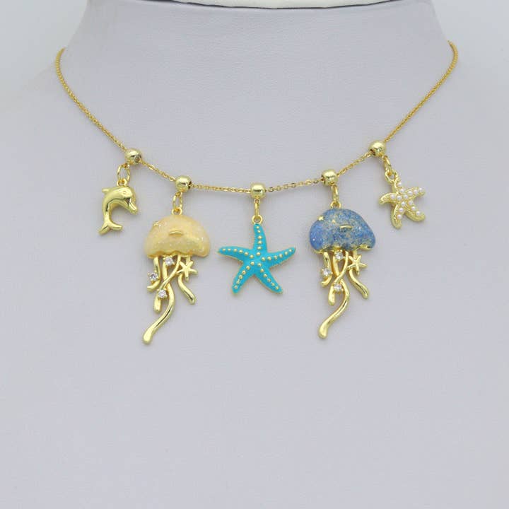 BestBeads&Beyond - Wholesale Individual Charm/Pendant - Enamel Jellyfish Blue starfish, Pearl starfish, Dolphin Pendant charm, Sku#A5104