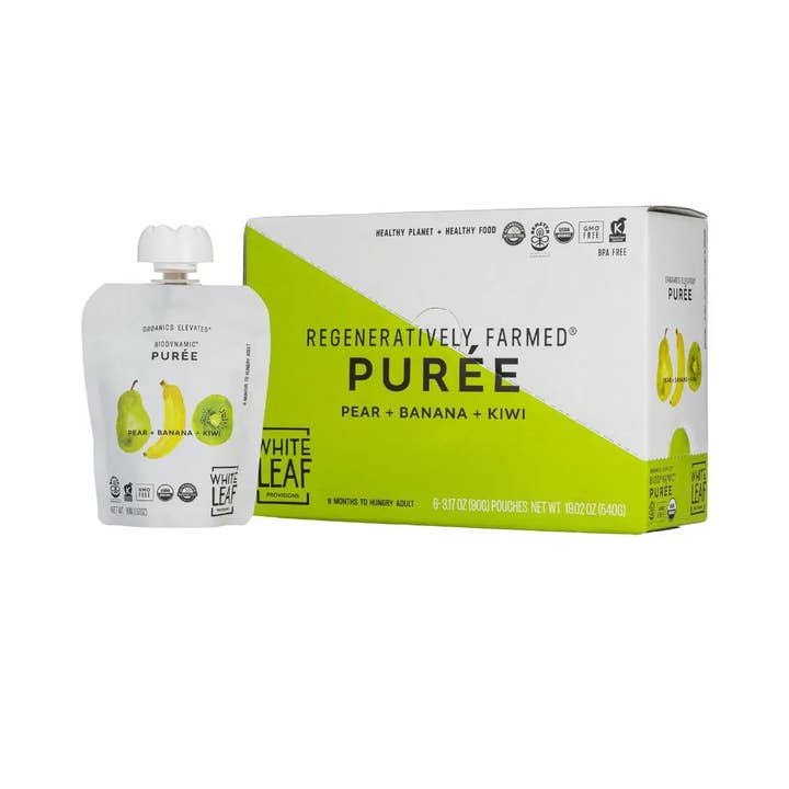 Organic Regenerative Pear + Banana + Kiwi Puree for wholesale by White Leaf Provisions