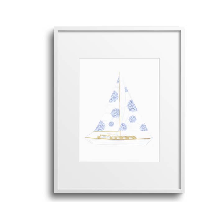 Hydrangea Sailboat Watercolor Art print - 8x10 in for wholesale by WonderfullyWrittenCo