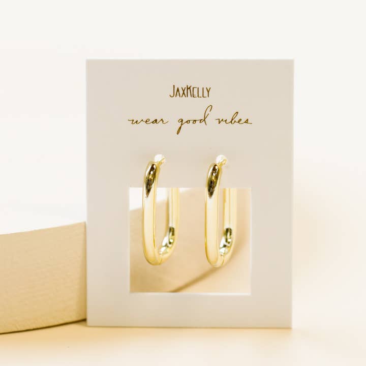 JaxKelly - Wholesale Hoop Earrings - Gold Hoop - Large Rectangle - Earrings