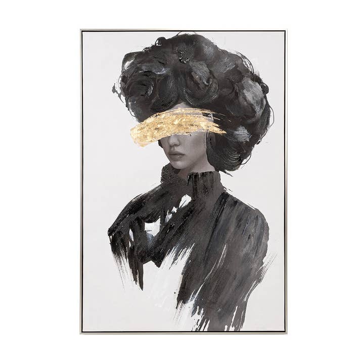 Girl Oil Painting In Black And White And Gold 80*120Cm for wholesale by Gdeco