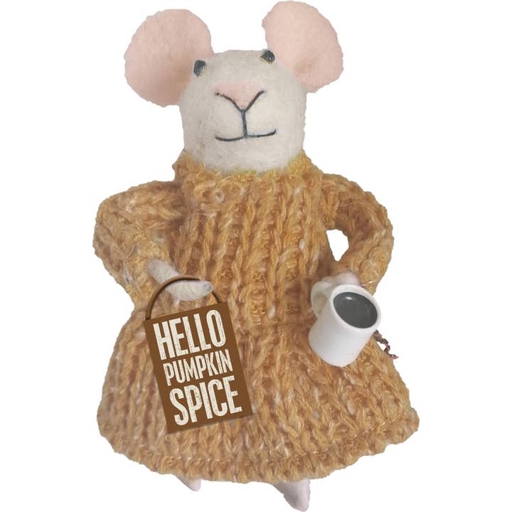 Hello Pumpkin Spice Mouse Critter for wholesale by Primitives by Kathy