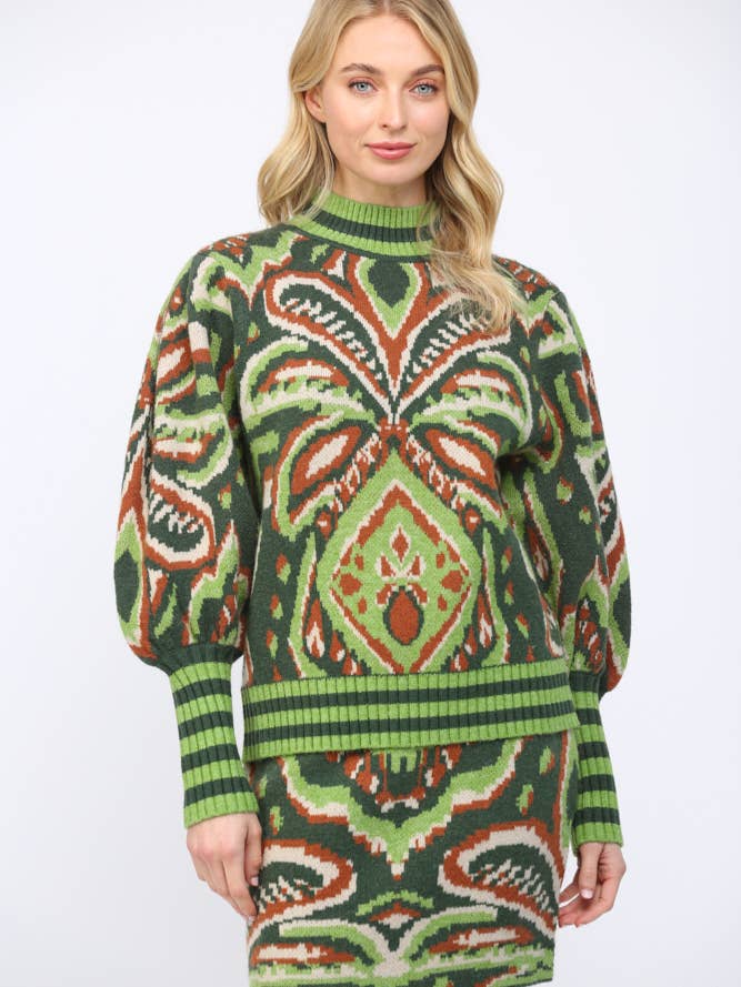 JACQUARD PATTERN PUFF SLV SWEATER FW15587 for wholesale by FATE