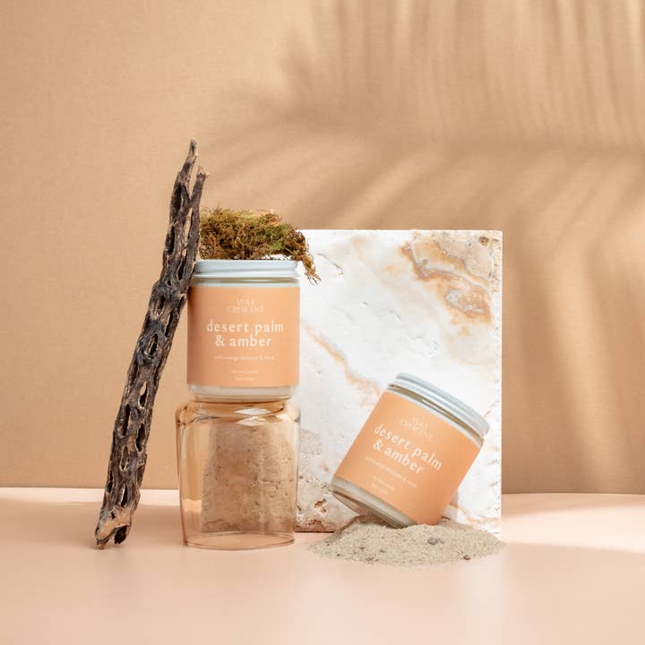 Desert Palm & Amber Soy Wax Candle for wholesale by Wax Crescent