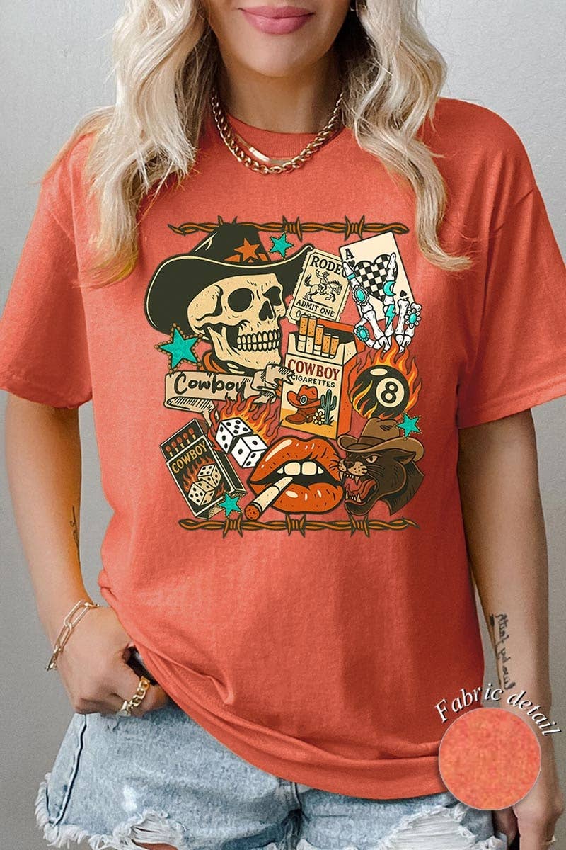 COLORBEAR - Vendita all'ingrosso Maglietta stampata - Donna - Maglietta in Cotone Pesante con Grafica Collage Western Vintage18