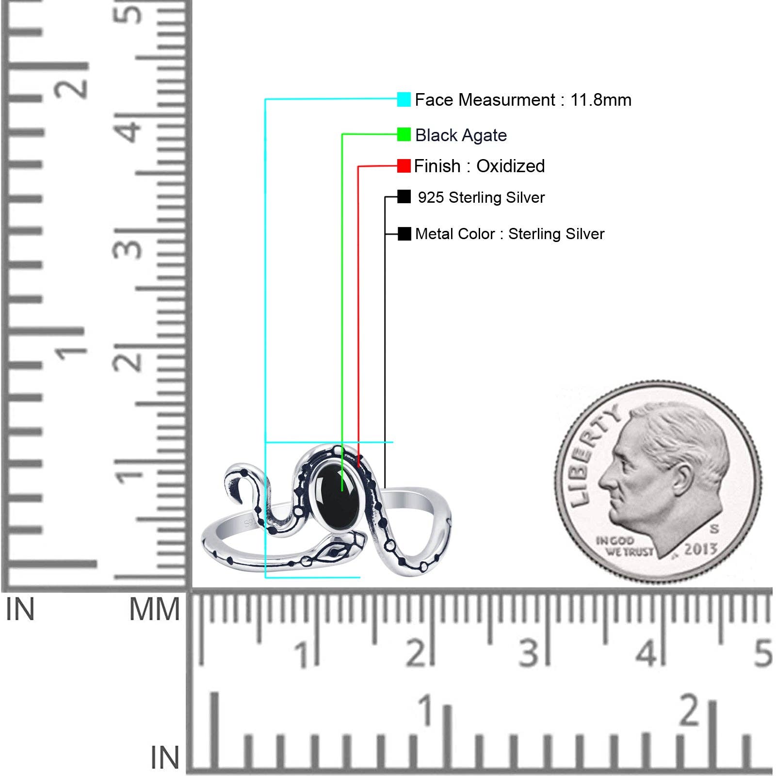 Ágata preta Anel Oval de Ágata Negra com Cobra Oxidado para venda a revendedores na Faire3
